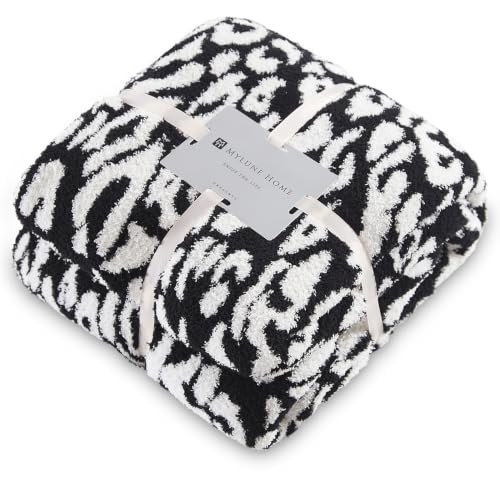 "MH MYLUNE HOME Ultra Soft Leopard Throw Blanket, Black White, 71""x78"" - Reversible Fleece Throw Blanket, Comfy Fluffy Fuzzy Plush Blanket Throws for Couch Sofa Bed, Cozy Blankets for Women Gift"