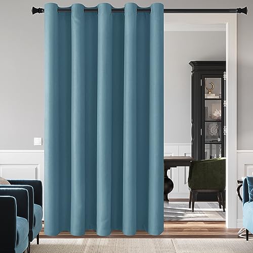 DWCN Blackout Curtain Panel for Bedroom - Thermal Insulated Energy Saving Grommet Blackout Drapery for Patio Door, Room Divider Long Curtain, Stone Blue, W80 by L84, 1 PC