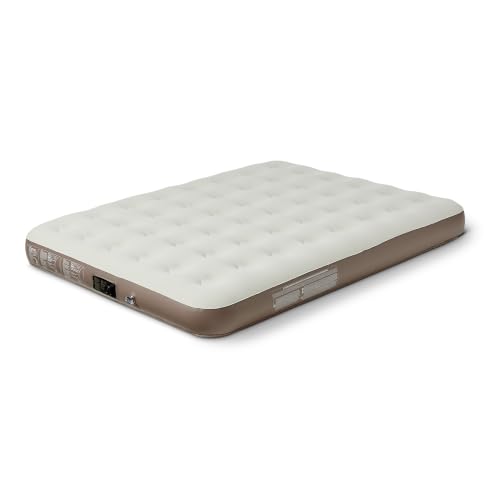 Amazon Basics Inflatable Air Mattress with Built-in Pump, Portable Electric Airbed for Overnight Guests or Camping, Plush Flocked Surface, UK Plug, Carry Bag, Queen Size 203x152x23cm