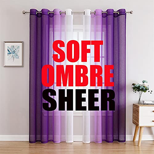 G2000 Sheer Curtains & Drapes - 84 Inch Purple and White Ombre Bedroom & Living Room Curtains with Light Filtering and Grommet Feature for Patio Sliding Glass Door - 2 Panel Set
