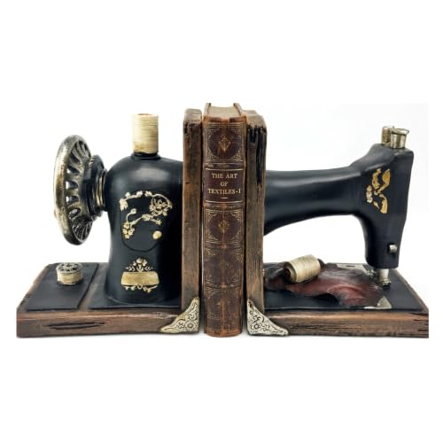 Bellaa 21383 Sewing Machine Bookends Vintage Style 6 Inch Tall - Vintage Decorative Book Ends, Bookshelves Stopper, Office Library Study, Heavy Duty, Non Skid