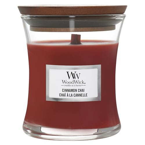 WoodWick Scented Candle with Crackling Wick - Cinnamon Chai Mini Hourglass Candle - Up to 20 Hours Burn Time - Perfect Gifts for Women