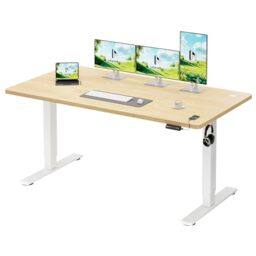 Homall Electric Height Adjustable Desk, Adjustable Height Office Desk with USB Ports, 160x70cm, Home Office with Splice Board, Beige