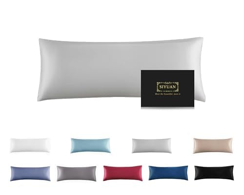 SIYUAN Mulberry Silk Pillowcase for Hair and Skin,Cooling Silk Pillow Case with Hidden Zipper,Allergen Proof Dual Sides Soft Breathable Smooth Silk Pillow Cover for Women (Light Gray, Body)