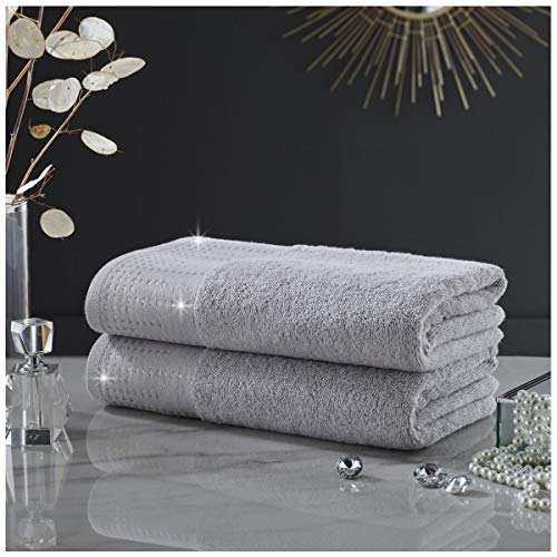 GAVENO CAVAILIA Ultra Soft 2PK Abington, Warm & Cosy Absorbent, Extra Comfort Bathroom Accessory, Cotton, Bath Towel-Grey, 70X120, 41362685