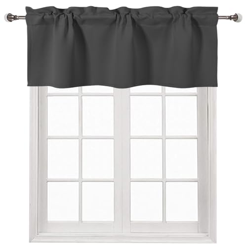 DWCN Blackout Valance for Kitchen Rod Pocket Window Valance Curtains for Windows Living Room/Basement 36 x 16 inch Long,1 Panel, Dark Grey