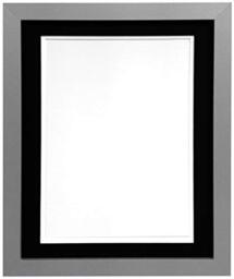 H7 Silver Picture Photo Frame With Black and White Double Mount A2 for Pic Size A3 (Plastic Glass)