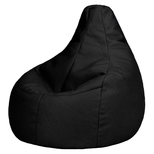 icon Performance Mesh Gaming Bean Bag Chair, Black, Large Adult Bean Bag with Filling Included, Comfy Chair, Bedroom Furniture, Gamer Gifts, Gaming Room, Gaming Room Accessories
