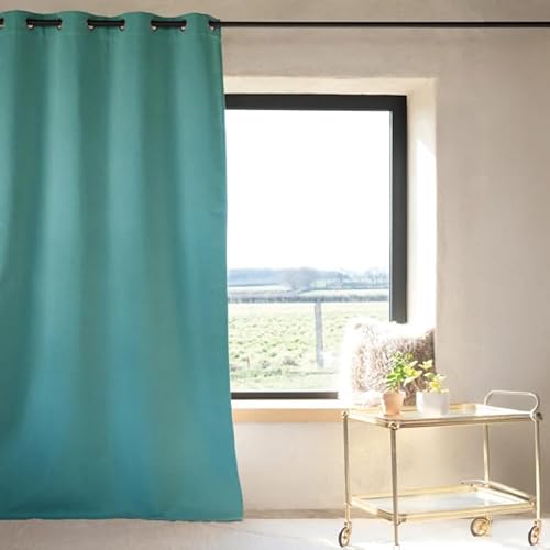 Thermal Blackout Curtain 135 x 260 cm Turquoise 8 Round Eyelets with Reinforcement Strip Ready to Hang
