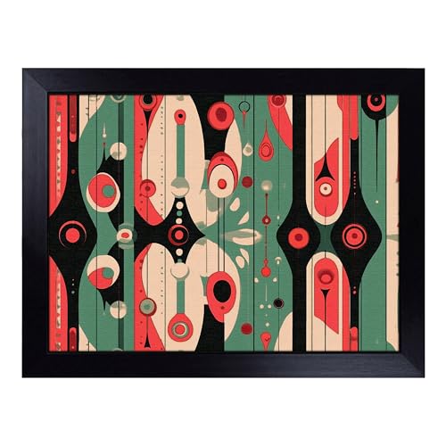 Lap Tray with Bean Bag Cushion, Retro Pattern - Handmade in the UK, Raised Wooden Edge, Padded Cushion, Heat-Resistant Wipe-Clean Surface, for Meals, Laptops and Crafts