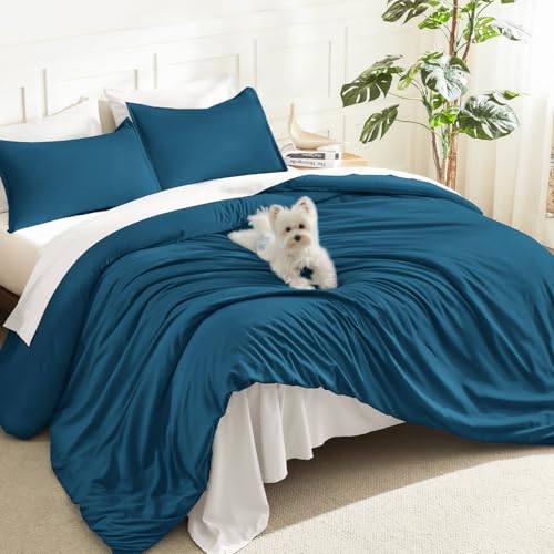 Litanika Teal Comforter Queen Size, 3 Pieces Turquoise Lightweight Solid Bedding Comforter Set, All Season Fluffy Bed Set (90x90In Comforter & 2 Pillowcases)