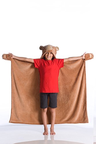 Kanguru Throw Fleece Blanket Cape in Soft and Warm Microfibre, with legs, Handle, Hood and Ears Bear 100 x 130 cm, 100% Polyester, brown, Unique, One-size