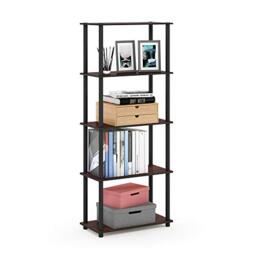 Furinno TURN-N-TUBE 5-Tier Tool-Free Corner Shelf, Dark Cherry - Storage Shelves, Book Shelf, Open Shelves, for Organization and Storage, Living Room, Garage, Home Office
