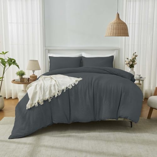 GC GAVENO CAVAILIA Microfiber Duvet Cover Double & Pillowcases - Charcoal - Breathable Bedding & Quilt Set - Extra Soft 100% Polyester Comforter Set - 200x200 cm