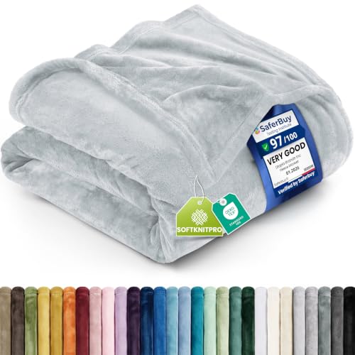 Utopia Bedding Fleece Blanket Queen Size Light Grey 300GSM Luxury Anti-Static Fuzzy Soft Microfiber Bed Blanket (90x90 Inch)