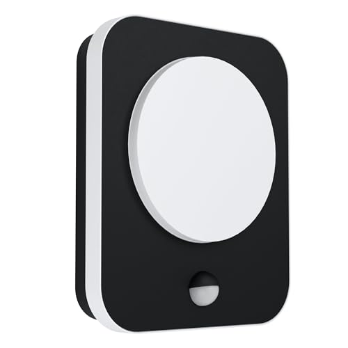 EGLO LED Outdoor Wall Light Madriz with Motion and Twilight Sensor, External Porch Lighting, Waterproof Outside Lamp Made of Black Cast Aluminium and White Plastic, IP44