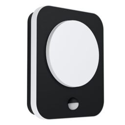EGLO LED Outdoor Wall Light Madriz with Motion and Twilight Sensor, External Porch Lighting, Waterproof Outside Lamp Made of Black Cast Aluminium and White Plastic, IP44