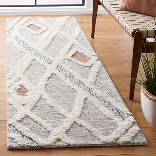 Safavieh Boho Rug for Living Room, Dining Room, Bedroom - Casablanca Collection, Short Pile, in Grey and Ivory, 69 X 183 cm