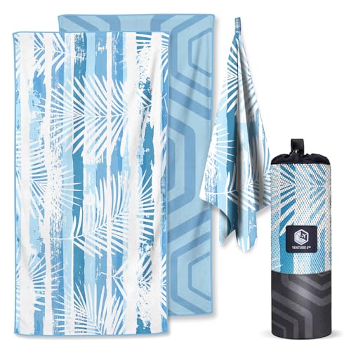 VENTURE 4TH Microfiber Beach Towel: Quick-Dry, Compact, Sand-Free, Absorbent, Sandproof and Lightweight - Perfect for Camping, Beach, and Roadtrips (Ocean Vibe Design - 35x78 inches)