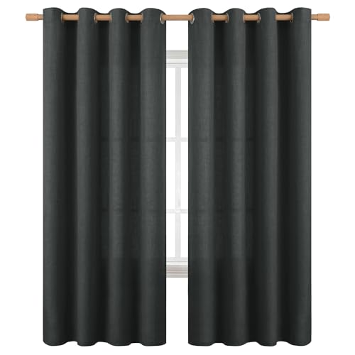 BGment Curtains 72 Inches Long for Living Room, Flax Linen Curtains Burlap Textured Thick Light Filtering Privacy Grommet Window Curtain Drapes for Bedroom, 2 Panels, 52 x 72 Inch, Dark Grey