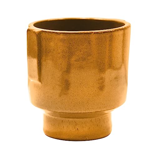 Ivyline Aries Glazed Handle Planter in Rust - Premium Quality, Waterproof and Lightweight - Stylish Indoor Stoneware Houseplant Pot - H15cm x D14cm