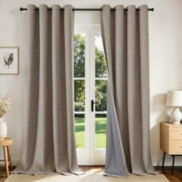 Joydeco Blackout Curtains 95 Inches Long 2 Panels Burg, Room Darkening Curtains for Bedroom, 100% Black Out Textured Thermal Drapes Privacy Protection 2 Panels Set(W52 x L95 Inch, Linen)