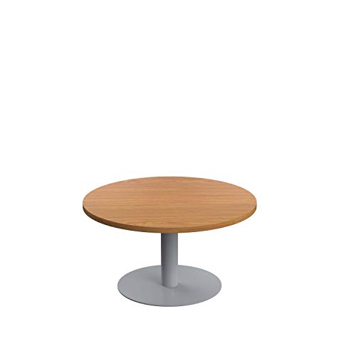 Office Hippo Circular Coffee Table, Sturdy & Stylish Small Table Desk, Laptop Table For Cafe, Coffee Shop or Bar, Versatile Office Table Ideal For Breakroom, 5 Year Guarantee - Oak / Silver