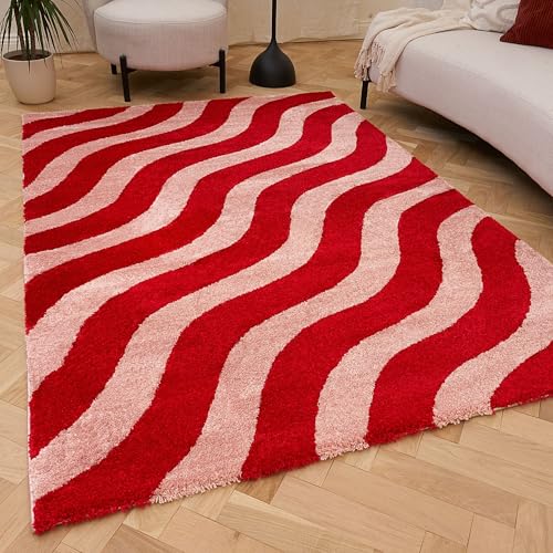THE RUGS Joli Area Rug - Soft Dense Pile Modern Artistic Design, Durable & Easy Care Carpet for Living Room & Bedroom - Striped Red & Pink, 120 x 170 cm