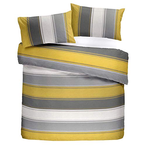 Fusion Betley Stripe Reversible Duvet Cover Set, Ochre, Single W135cm x L200cm (Duvet Cover), W50cm x L75cm (Pillow Case)