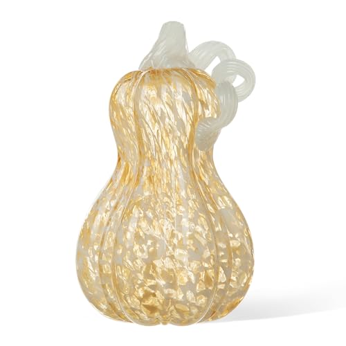 "Glitzhome Fall Glass Pumpkin Decor Hand Blown Glass Pumpkin Table Top Home Decor for Fall Harvest & Thanksgiving Decorating, 8.5"" H, Amber"