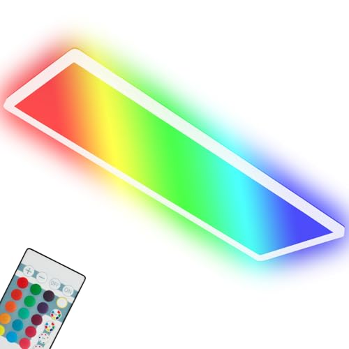 BRILONER Leuchten 7404-016 Ultra Flat Ceiling Light RGBW, LED Ceiling Light with Backlight, Neutral White, LED Panel, Colour Changing, Dimmable, Remote Control, White