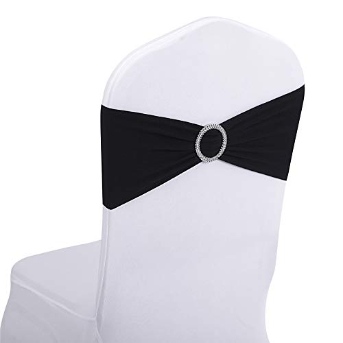 Peomeise 25pcs Black Spandex Chair Sashes with Buckle Slider for Wedding, Party Decoration