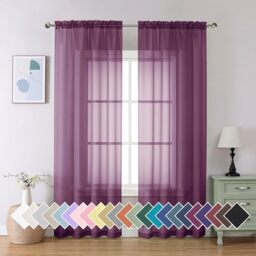 "Aiyufeng Plum Purple Sheer Curtains 84 inches Long Solid Voile Double Rod Pocket Elegant Breathable Window Drapes for Nursery Bedroom Living Room 40"" x 2 Panels"