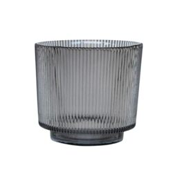 Ivyline Round Candle Holder in Charcoal Glass with Ribbed Design - Elegant Table Centrepiece - Modern Home Decoration - H14 x W15 cm