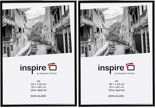 Hampton frames ALUMINIUM Poster Certificate Photo Frame Acrylic (Non Glass) Black A3 (30x42cm) PAAFA3BBLK (Pack of 2)