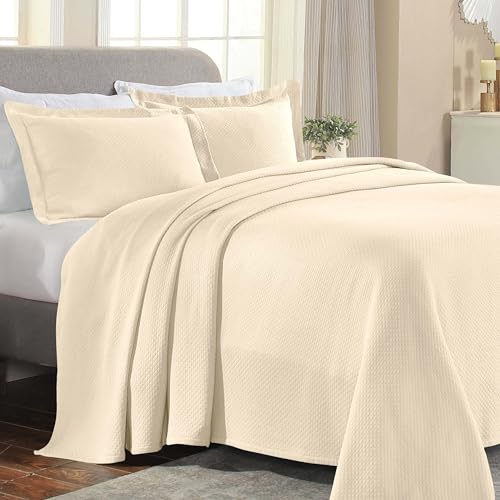 Superior Solitaire Cotton Bedspread Quilt Set, All Season, King, Ivory