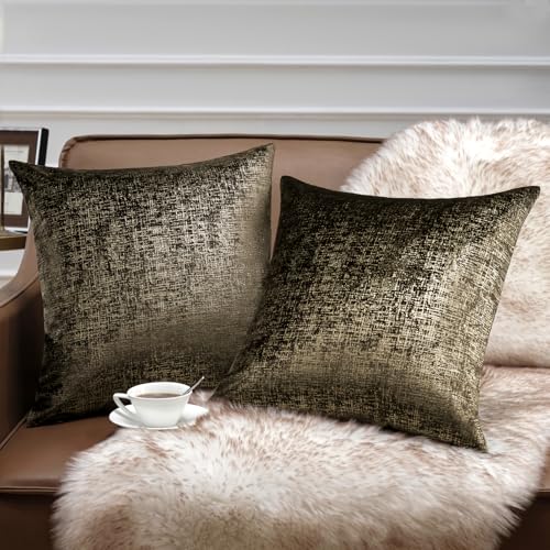 Phantoscope Pack of 2 Sparkling Velvet Geometric-Pattern Throw Decorative Pillow Cover Soft Gold Glitter Square Cushion Cover Pillowcase for Couch Bed and Chair, Black, 20 x 20 inches, 50 x 50 cm