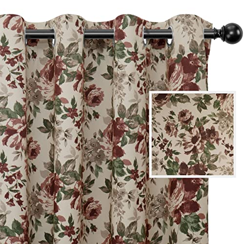 Easy-Going Printed Blackout Curtain 63 Inch Length Grommet Thermal Insulated Room Darkening Window Curtain for Bedroom, Living Room, Kids Room (Set of 2 Panels, Beige)
