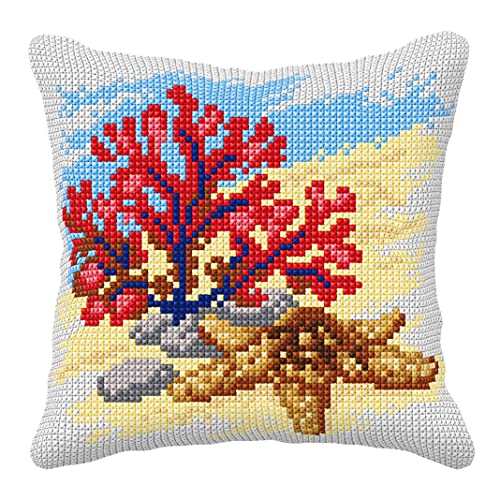 Orchidea Cushion Cross-Stitch, Coral and Starfish, 40 x 40cm