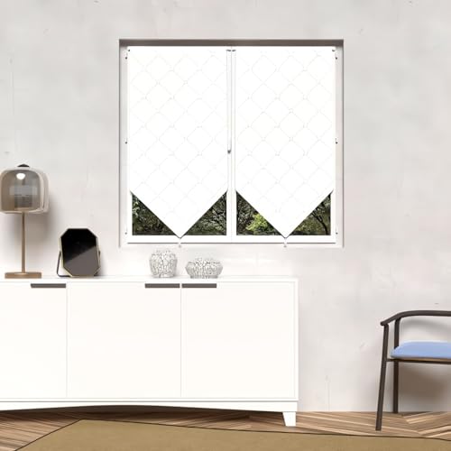 Soleil d'ocre, Pauline Pair of Half Curtain Polyester, White, 45 x 90 cm
