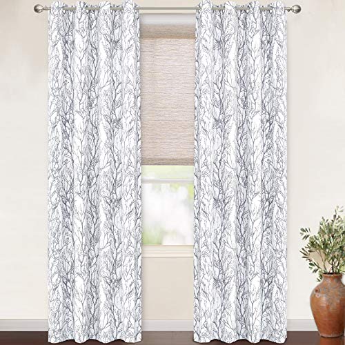 "DriftAway Gray White Tree Branch Blackout Curtains for Bedroom 108"" Long Grey Branch Lined Window Treatment Thermal Grommet Top Curtain Drapes for Living Room 2 Panels"