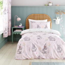 Catherine Lansfield Bunny Tails Ditsy Flowers Reversible Double Duvet Cover Set with Pillowcase, Pink