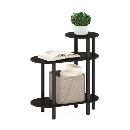 Furinno TURN-N-TUBE Side Table, 3-Tier Oval Sofa End Table with Open Shelf, Toolless Assembly Night Stand, Bedside Table, for Living Room, Bedroom, Espresso