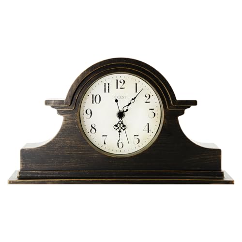 OCEST 13 x 7 Inch Silent Vintage Farmhouse Mantel Clock Walnut Brown