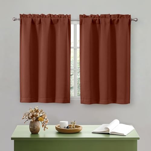 OWENIE Terracotta Kitchen Curtains 36 Inch Length, Short Blackout Small Thermal Insulated Curtains Tier Over Sink Rod Pocket Half Window for Bathroom Bedroom Camper RV Bunk, 2 Panels, Each 30Wx36 L