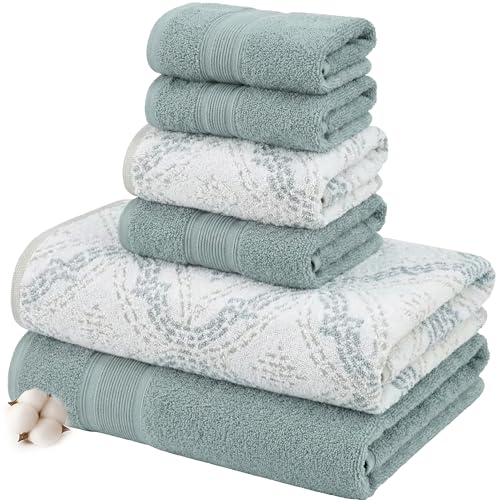 Modern Threads Capri 6-Piece Reversible Yarn Dyed Jacquard Towel Set - Bath Towels, Hand Towels, & Washcloths - Super Absorbent & Quick Dry - 100% Combed Cotton, Ivy