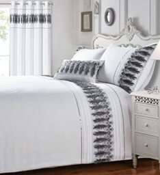 Rapport Home Feathers Single Duvet Cover Set White/Silver Luxury Modern Bedding Bed Set