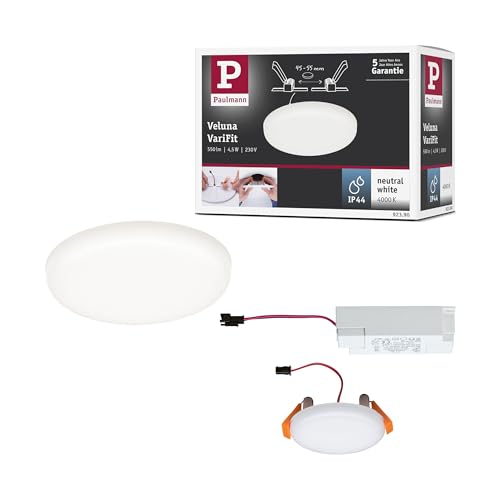 Paulmann 92390 LED Panel recessed luminaire Veluna VariFit IP44 Neutral White 75mm Round incl. 1x4.5 watt Satin Ceiling lamp Plastic 4000 K