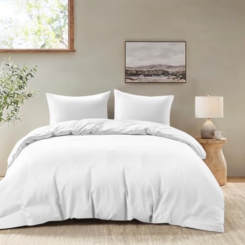 Dreamzie - Duvet cover 220 x 240 cm with 2 pillowcases 65 x 65 cm - 3-piece adult bedding set in white soft microfibre - Oeko-Tex certified