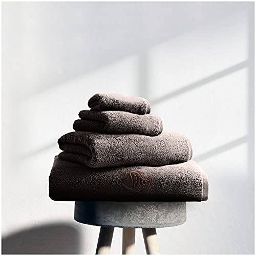 GC GAVENO CAVAILIA Premium 3 Pack Embroidered Fish Towels Sets 450 GSM, Luxury Super Soft Absorbent Bath Sheet, Egyptian Cotton, Chestnut, 80x140 Cm